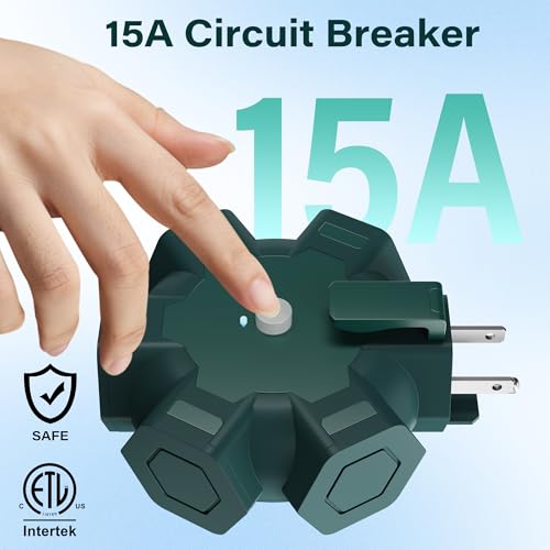 Elecan Extensión Hexagonal con 5 Tomas 15A 125V Modelo E-LABJ-04AD Color Verde con Protección de Sobrecarga miniatura 4