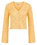 GRACE KARIN Cardigan Sweaters for Women Long Sleeve Button Up Knit Shrug Bolero Yellow S