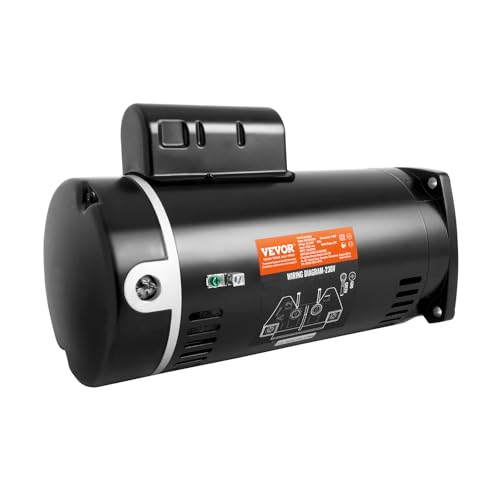 VEVOR 2 HP Pool Pump Motor, 3450 RPM High Speed, 230V (7.8 Amps), 50μF/250V Capacitor, 1.3 SF, CCW Rotation, 56Y Square Flange Replacement Motor for Swimming Pools, Spa Centers
