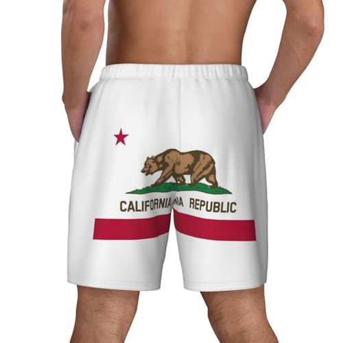 California State Flag Print Stylish Men Shorts Quick-Dry Swim Trunks Beach Vacation Surfing Daily Casual Wear4