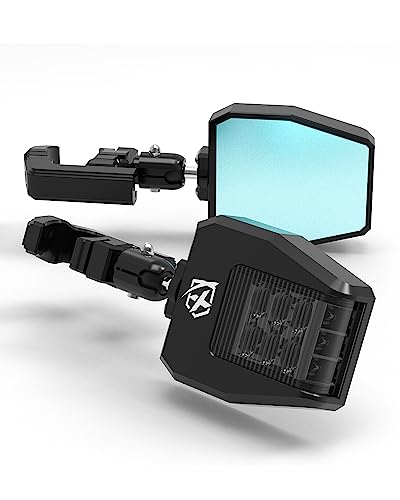 Xprite Utv Side View Mirrors Aluminium W/Led Spot Light Smoke Lens Compatible With 1.75"-2" Roll Cage Bar For Pioneer Polaris Rzr, Side By Side, Can Am X3, Kawasaki Teryx Mule, Yamaha Rhino Wolverine #TOP18