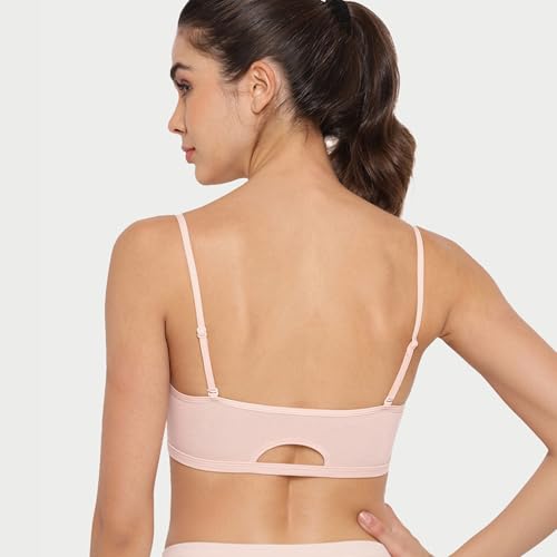 Image of Enamor Moulded Double Layer Front Women's Cotton Cami Bra - Detachable Slim Straps with Back Keyhole, Non Padded, Wirefree, High Coverage - A022