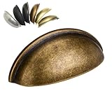HOMOTEK 12 Pack Drawer Bin Cup Pulls Dresser Pulls for Cabinets Brass Bronze - 3 Inch Hole Centers Furniture Handles,Kitchen Cabinet Hardware