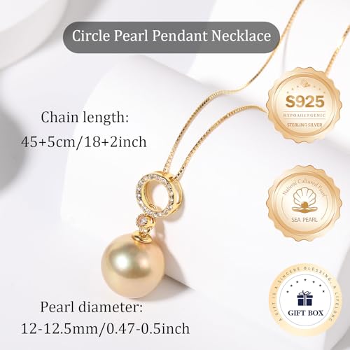 Round 12MM Pearl Pendant Necklace, Blue Black Pink Purple Golden Cultured Pearls S925 Sterling Silver Necklace, 18+2In Adjustable Chain, Elegant Jewelry Gifts for Women Mother Wife4