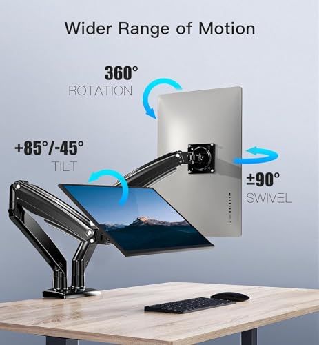 Image of HUANUO 13 to 40 Inch Dual Monitor Arm for 2 Ultrawide Screens, Height Adjustable Full Motion Stand with 2 USB Port, VESA 75 /100mm Mount, Holds up to 26.4lbs per Arm, Black