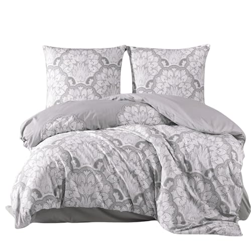 ZIRVEHOME Bettwäsche-Set 155x220 cm vierteilig Baumwolle Bettbezug Grau...