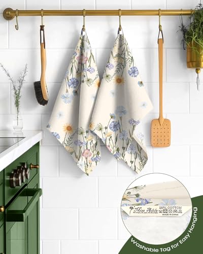 Image of Miss Adola 150GSM Flour Sack Kitchen Towels Set of 2, Colorful Flower | 18 inchx26 inch, Lightweight, Lint-Free, Pure Cotton, Decorative, with Hanging Loop, Absorbent, Softer after Wash, Giftable Package