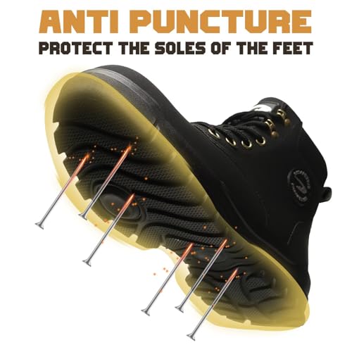 Steel Toe Work Boots for Men Women Lightweight Comfortable Waterproof Composite Toe Boots Slip Resistant Indestructible Wide Safety Shoes3