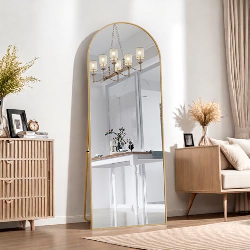 Espejo de pie de 162 x 53 cm, arco grande de longitud completa de aluminio dorado, espejo de pared para dormitorio, baño, entrada, tocador