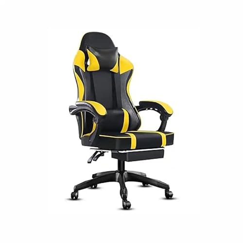 SEDIA DA GAMING GIALLA, PELLE SINTETICA, CON ROTELLE CUSCINO SUPPORTO E CON POGGIAPIEDI
