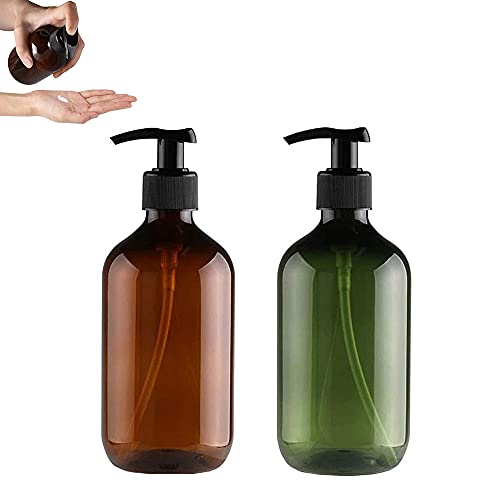 2 Stücke Leere Seifenspender Flaschen, Spenderpumpe für Leere Flaschen, Nachfüllbare Leere Flaschen, 500ml Nachfüllbare Flasche, für Ätherische Öle, Lotionen, Shampoo, Spülung, Braun und Grün Cover
