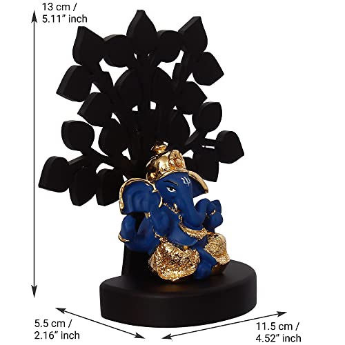 Image of eCraftIndia Gold Plated Blue Dhoti Ganesha Decorative Showpiece with Wooden Tree for Home /Temple /Office /Car Dashboard