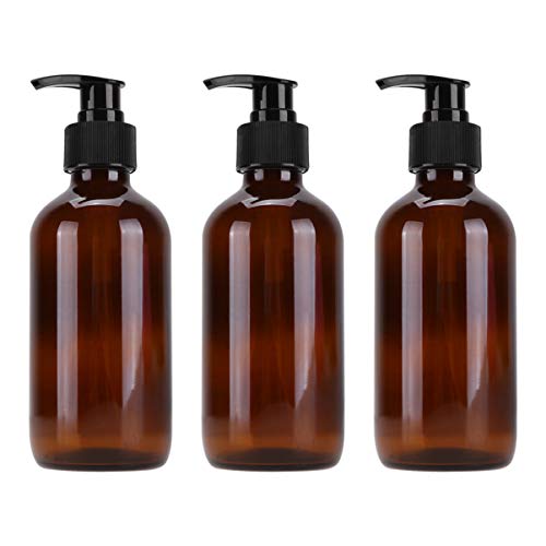 Preisvergleich Produktbild Cabilock 3 Stücke Pumpflasche Braun Glas Pumpspender Leer Nachfüllbar Pumpseifenspender Reinigung Flüssigkeiten Pumpe Flasche für Küche Bad 250ml