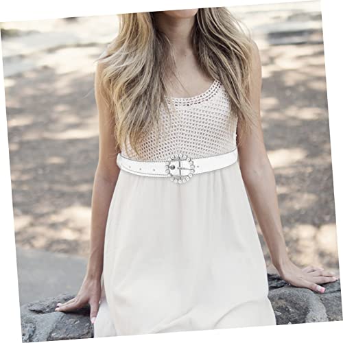 Adjustable Waist Belt with Rhinestone and Pearl Bead Decoration Lightweight Transparent PVC Sash Belt with Alloy Buckle Elegant Dress Accessory for Jackets and Simple Outfits3