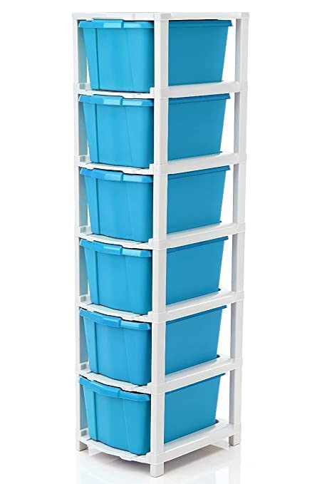 GROZNOL 6 XL Plastic Modular Drawer System for Home, Office, Hospital, Parlor, School, Doctors, Home and Kids, Product Dimension When assembeled (31cmx39cmx116cm) (6XL) (Blue)