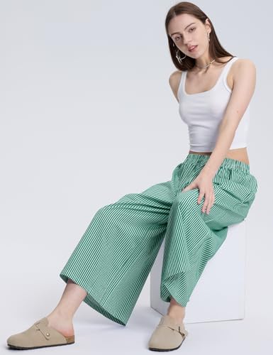 Image of LOMON Womens Wide Leg Capri Pants Gingham Plaid Culottes Summer Elastic Waist Palazzo Trousers Bottoms with Pockets