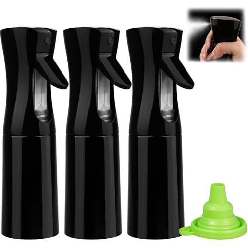 rietegio 3 botellas pulverizadoras con 1 embudo plegable de 200 ml, color negro, apto para alimentos, pulverizador vacío, para rellenar para peinado, plantas, limpieza, cosméticos, aceite de cocina