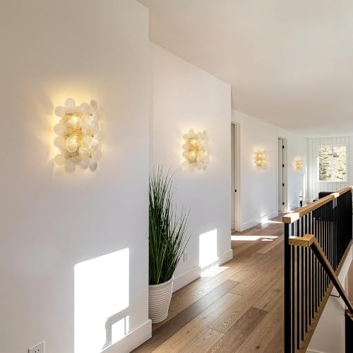 Image of TOCHIC Gold Wall Sconces Set of Two, 4-Light Flower Glass Wall Lights | Dimmable Floral Wall Lamp, Wall Mounted Light, Farmhouse Bathroom Vanity Lights, for Bedroom, Living Room, Staircase, Hallway