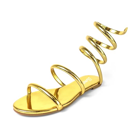 Liliana Women's Tizzy-2 Dual Strap Thick Strap Coil Wrap Around Leg Flat Sandals