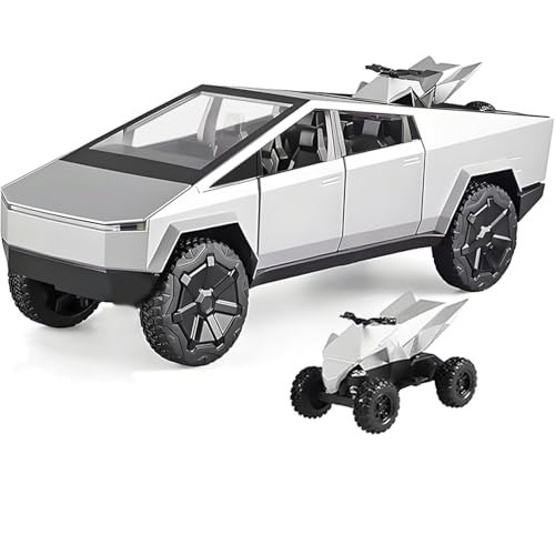 Image of Tesla Cyber Truck with Motorcycle 1:32 Model Car Alloy Metal Pull Back Die-cast Car Metal Toy car with Openable Doors & Light Music Best Gifts Toys Kids【Colors as Per Stock】