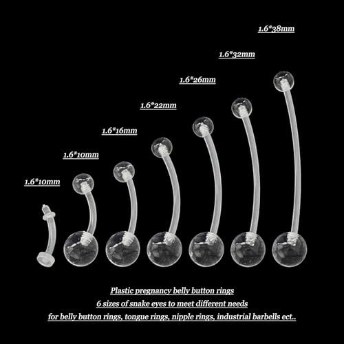 Pregnancy Belly Button Rings Plastic Silicone Flexible Maternity Navel Jewelry Clear Barbell Piercing Retainer Replacement Balls for Women 10mm 16mm 22mm 26mm 32mm 38mm 14G3
