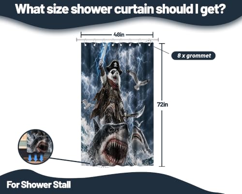 Image of Funny Cat Riding Shark Stall Shower Curtain, 48x72 in Small, Kids