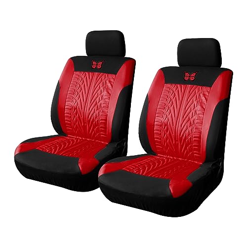 BESULEN Front Car Seat Covers, 2 Pack Butterfly Automotive Seat Protectors, Car Interior Accessories, Soft & Breathable, Premium Non-Slip Seat Covers for Van, SUV, Truck, Pickup (Red)