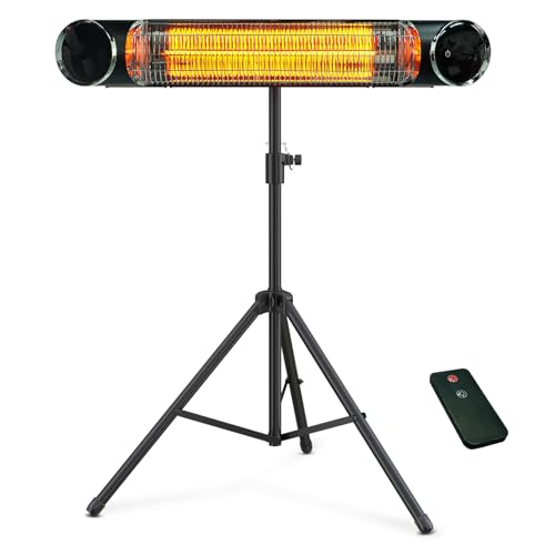 Outdoor Electric Heater, Infrared Patio Heater for Outdoor/Indoor Use, Wall Mounted/Freestanding Infrared Heater Outdoor, 1500W Electric Patio Heater with Tripod, MATT BLACK