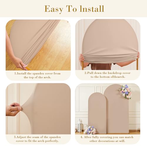 Image of Nude Arch Backdrop Cover for Wedding, 7.2FT 6FT Set of 2 Stretchy Spandex Fitted Arch Stand Cover for Baby Shower, Birthday Party Decor, Chiara Backdrop Cover with Double-Sided Design