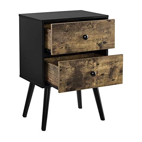 Beistelltisch mit Schubladen Vintage Kommode Nachttisch 60 x 40 x 29,5 cm Nachtschrank Retro Nachtkommode Ablage Holz Cover
