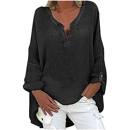 5665 Womens Fall T-Shirts Plus Size Solid High Low Kaftan Ladies Baggy Tee Dri fit Tunic Tops Blouse Beach Cover Up Black