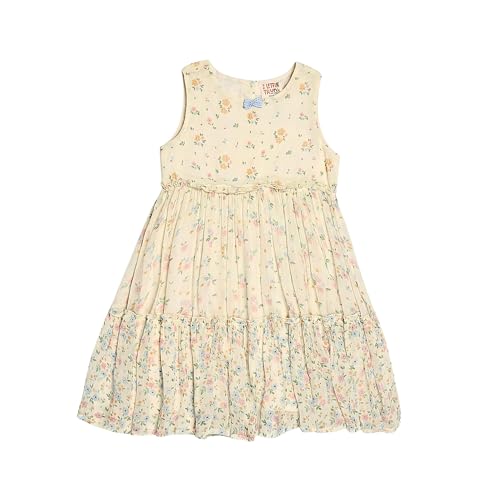 Image of Kids Girls Printed Embroidered Fusion Dress | Handmade Crafted Designer Ethnic Wear | 100% Cotton