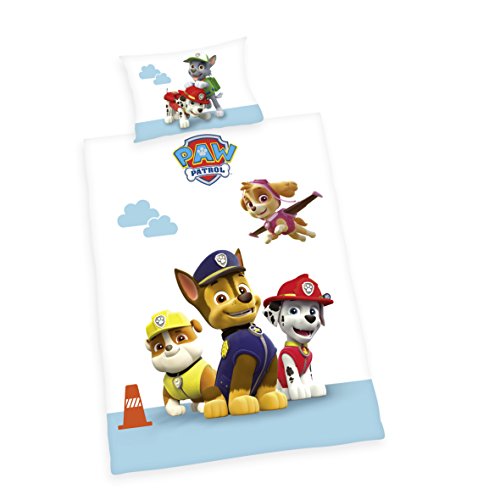 Herding Paw Patrol Bettwäsche-Set, Kopfkissenbezug 40 x 60 cm mit Hoteleinschlag, Bettbezug 100 x 135cm, Mit leichtläufigem Reißverschluss,...