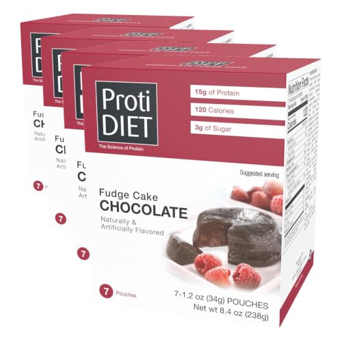 ProtiDIET Mistura para Bolo de Chocolate Fudge com Alto Teor de Proteína, 15 g de proteína, 28 sachês