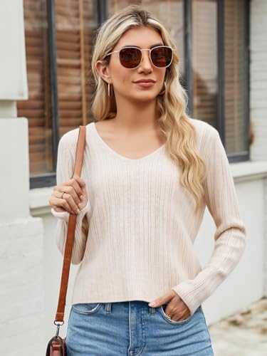 Image of Simple&Opulence Women's Long Sleeve V-Neck Sweater Off-Shoulder Light Cropped Sweaters for Women Wool Sweater S-XL