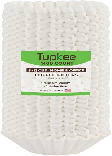 Tupkee Coffee Filters 8-12 Cups, 1400 Count, Basket Style, White Paper, Chlorine Free