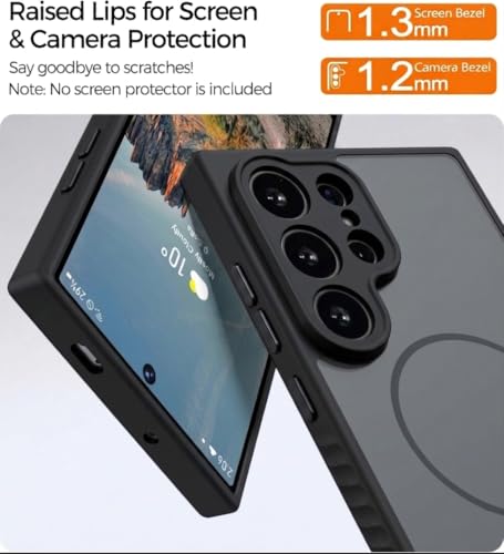 Image of VONZEE Matte Magnetic Case Compatible for Samsung Galaxy S24 Ultra Wireless Charging Shockproof Anti-Scratch TPU PC Slim Fit Full Protection Phone Cover for Samsung Galaxy S24 Ultra-Black