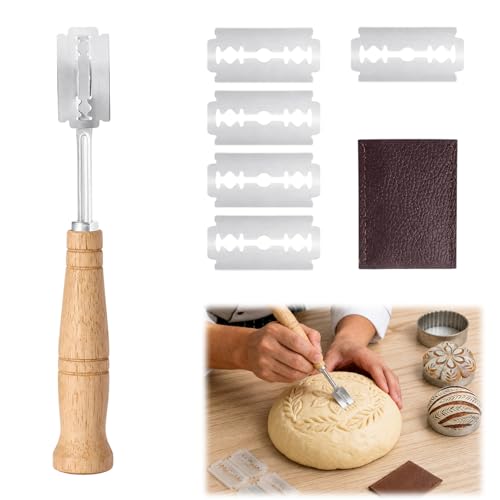 LYMISPIYA Cuchilla De Panadero Para Greñar Pan con 5 Cuchillas Reemplazables y Funda Protectora, Cuchillo Para Pan de Precisión, Cuchilla Greñar para Masa Madre, Baguettes y Repostería