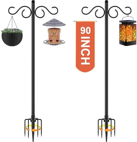 Cat Proof Bird Feeder: Which 5 Will Keep Your Birds Safe? 7 RCUICA Double Shepherds Hooks for Outdoor,2 Pack 90 Inch Bird Feeder Pole with 5 Prongs Base,Heavy Duty Shepherds Hook,Suitable for Garden in Hanging Flower Basket,Lantern,Bird Nests (90 Inch)