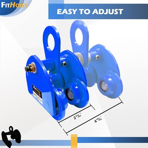 Manually Trolley 1 Ton | 2200LBS Capacity Steel Push Beam Trolley | Adjustable for I-Beam Flange Width 3" to 5" | Plain Trolley Crane with Four Sturdy Wheels