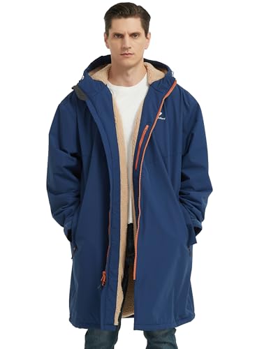 NORDIC OUTLAND Wasserdichter Wintermantel, Sherpa gefütterter Kapuzenparka, winddichter Wechselmantel mit 2 Taschen (DE/NL/SE/PL, Alpha, L, Regular, Regular, Navy Blue)