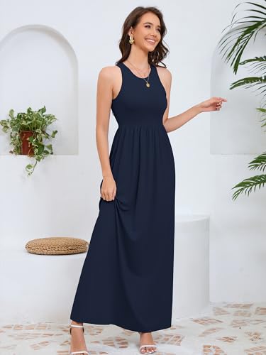 Image of DEARCASE Women's Sleeveless Maxi Dress Casual Plain Loose Summer Vacation Beach Long Dresses with Pockets