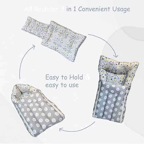 Image of Fareto Combo of Baby Bed with Net | Carry Bag | 4 Pcs Bedding Set (0-6 Months, Baby Size, Cotton) (Grey Sheep)