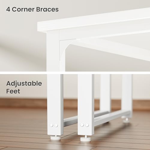 Huuger 63 x 24 inch Desk with Power Outlets & USB-C, Deeper & Thicker Desktop, Robust Metal Tubes, Computer Desk, Heavy Duty Office Desk, Work Gaming Desk, for Home Office, White