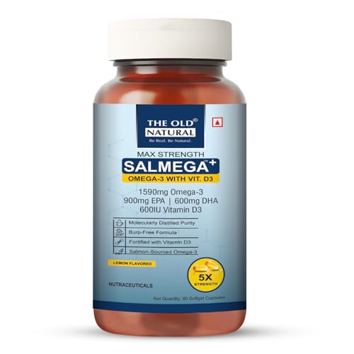 Image of Salmega Omega 3 Fish Oil with Vitamin D3 600 IU - 1590mg High Strength (900mg EPA & 600mg DHA) for Heart, Brain, Joint & Immunity Support - Fish Oil Capsules for Men & Women - 60 Softgels