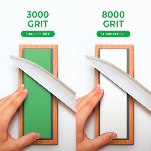 Sharp Pebble Premium Sharpening Stones 2 Side Grit 3000/8000 Whetstone - Kitchen Knife Sharpener Waterstone with Non-Slip Bamboo Base & Flattening Stone