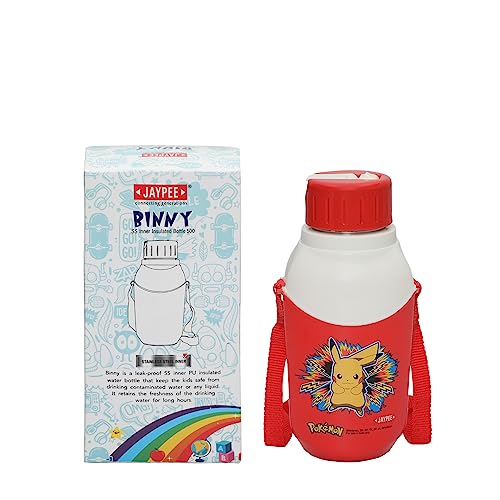 JAYPEE Binny 500ml Kids Inner Stainless Steel Insulated Water Bottle, Sipper Bottle, Leak Proof, BPA Free, Food Grade, School & Picnic 500 ml | Sipper Bottle for Kids | Cartoon Printed, Red