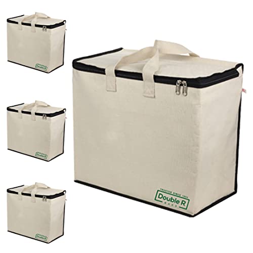 Image of DOUBLE R BAGS Multipurpose Clothes & Grocery Storage Organizer with Reinforced Cotton Handles, Zip Cover & 1 Compartment - Heavy Duty Canvas Bags (Black, 43x27.9x43 cm, Pack of 4)
