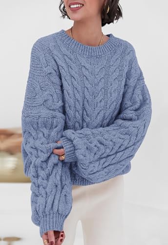 Image of PRETTYGARDEN Womens Sweaters Spring 2026 Cable Knit Long Sleeve Crewneck Oversized Sweater Chunky Pullover Loose Outfits
