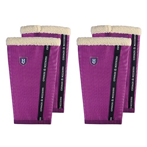 Image of Harrison Howard Loose-Fitting Horse Fly Boots UV-Protective, Breathable, Tear-Resistant Fine Mesh Leggins Stay-on Comfortable Fly Boots with Ultra-Soft Wool Trim (Set of 4) Purple Cob (Medium)
